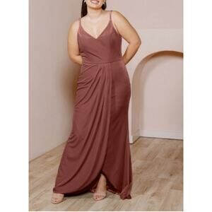 Revelry Velvet Rae Dusty Rose Mauve Maxi Dress Gown V Neck Wrap Bridesmaid Prom
